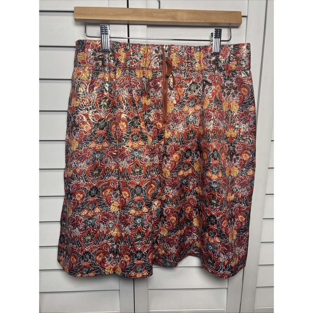 Anthropologie Maeve Rosie Floral Metallic Pleated Brocade Lined Skirt Size M - Picture 10 of 11